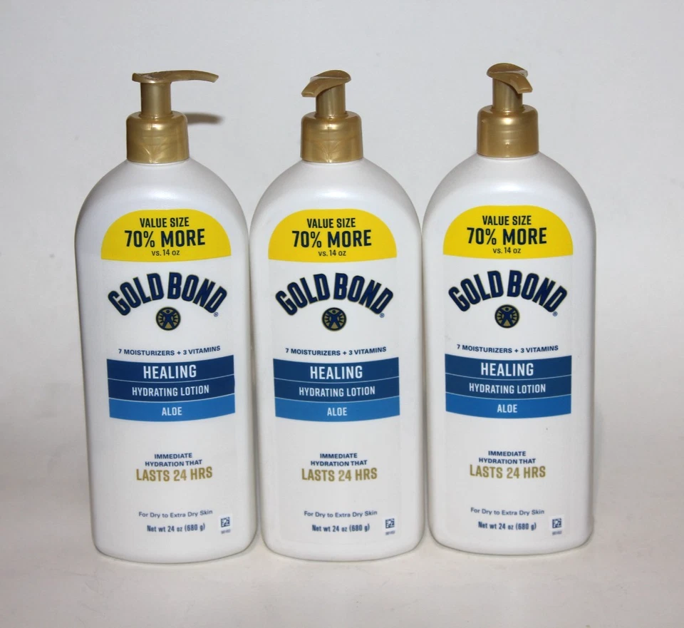 LOT (3) GOLD BOND HEALING LOTION HYDRATING ALOE DRY EXTRA DRY SKIN 24 OZ PUMP - Image 1 of 1