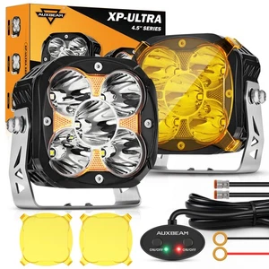 AUXBEAM 4.5" LED Pods Driving Lights Hyper Spot/Flood/Combo + Amber Light Covers - Picture 1 of 15