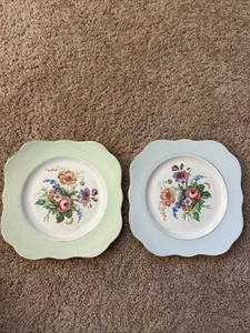 2x Colclough England Bone China Square Salad Plate Blue & Green 8.2" VGC-EUC - Picture 1 of 5