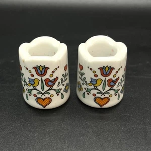 Vintage Pair Funny Design Mini Candle Holders Folk Birds Flowers W. Germany - Picture 1 of 3
