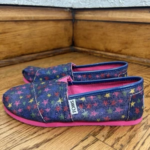 TOMS Glitter Stars Classic Youth Navy Slip On Loafers Multicolor Size 2.5 - Picture 1 of 13