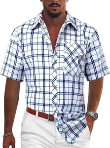 Mens Casual Button Up Short Sleeve Shirt Lightweight Cotton Dress Shirts M - Picture 1 of 6