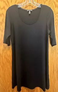 Eileen Fisher Black Womens M Stretch Viscose Tunic Tee 3/4 Sleeve Round Neck - Picture 1 of 8