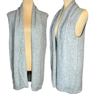 NWT InCashmere 100% Cashmere Vest Sz. XL Open Front Knit Gray Shawl Collar Cozy - Picture 1 of 11