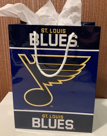 St. Louis Blues Official 13 Inch X 10 Inch Glossy Gift Bag W/ White Gift Paper! Cover