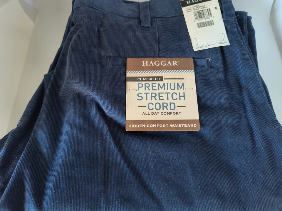 HAGGAR эластичные вельветовые брюки 36 X 31 синий классический крой плоский передний шнур мужчин новый - Изображение 1 из 1