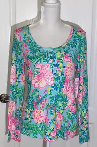 Top Henley nuovo con etichette lavorato a maglia LILLY PULITZER manica lunga blu sale mare fenicottero fruttato s - Foto 1 di 6