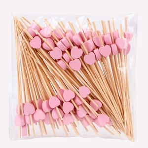 100 Pack Fruit Toothpicks, Heart-Shaped Bamboo Cocktail Picks, Natural Bamboo To - Picture 1 of 12