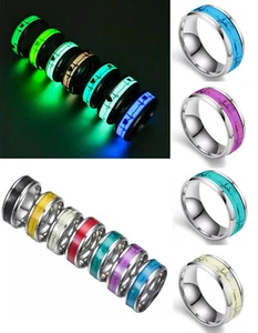 Luminous Heartbeat Silver Stainless Steel Ring Band Size 5 - 11 Free Gift Box - Picture 1 of 20