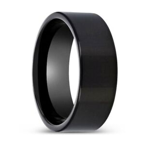 BURNSLEY  Black Tungsten Ring with Flat Shiny Polished - 6mm, 8mm, 10mm