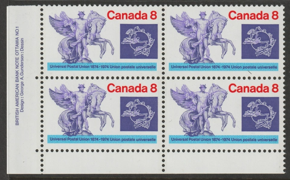 Canada #648, Universal Postal Union Centenial, LL Plate block of 4, MNH 1974 - Image 1 of 1