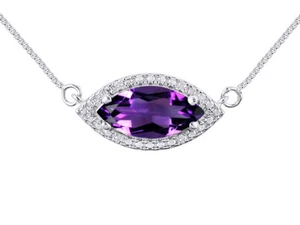 RYLOS Sterling Silver Lucky Eye Necklace: Marquise Gemstone & Diamond, 18" Chain - Picture 1 of 18