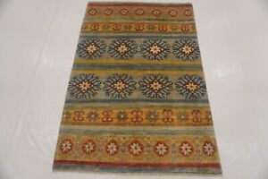 3 x 5 ft Gray Blue Gabbeh Afghan Hand Knotted Tribal Area Rug