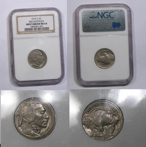 1916-S BUFFALO BROADSTRCUK ERROR NGC MS 64 INV#341B-12 Cover