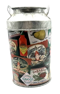 Tabasco Minature Milk Can Tin Advertising Bottle Labels Removable Lid - Picture 1 of 4