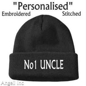 Mens BEST No1 UNCLE GIFT BIRTHDAY Beanie Hat Personalised Woolly WORK GYM - Picture 1 of 2