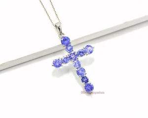 Colgante de boda cruz piedra natal diciembre plata esterlina 925 natural tanzanita - Imagen 1 de 10