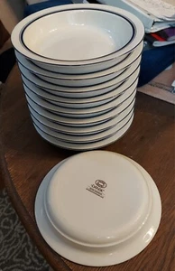 9 DANSK Bistro Blue Striped Rimmed Soup 8” Plates New 1 1/4 Deep - Picture 1 of 2