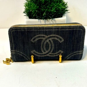 Chanel CC logo charm denim zip around card wallet - Picture 1 of 10