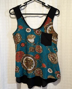 Madelynn Summer Top Size S Clocks Hi-Lo Strappy Sleeveless Pocket - Picture 1 of 6