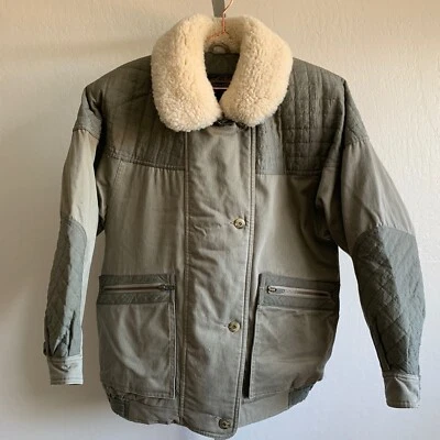 Chaqueta de Colección Eddie Bauer Plumón de Ganso Verde Acolchada Sherpa Shearling Trucker Foto 1 de 4