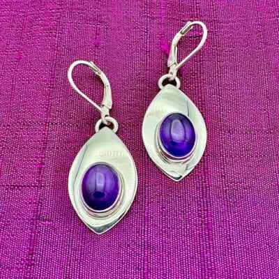 DEFECTUOSOS con etiquetas Pendientes de Amatista de Plata de Ley Hechos a Mano por Sas G2U Foto 1 de 3