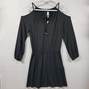 Vestido Michael Kors MK Mujer Hombro Frío Negro Manga Larga Pequeña Blusa  - Imagen 1 de 10