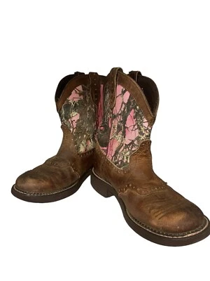 Bota de paseo Justin Gypsy L9610 para mujer 8 B cuero marrón rosa camuflaje lona superior Foto 1 de 4