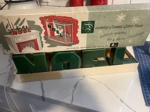 Vintage Zog 1950 Set of 4 Noel Christmas Letter Vases W/ Original Box - Picture 1 of 14