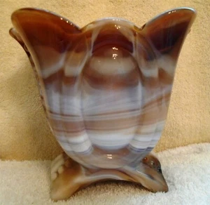 Vintage Imperial Karamell Schlacke Glas Bonboniere Vase gewellter Rand 5 3/4 Zoll - Bild 1 von 8