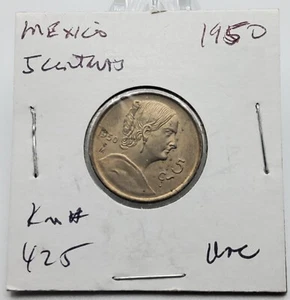 MEXICO COIN 5 Cent 1950 Km# 425 ~ AU Toned - Picture 1 of 2