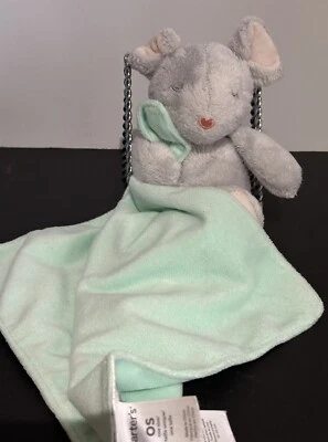 Carters Gray Mouse Security Blanket Mint Green Rattle Heart Nose Excellent - Image 1 of 3