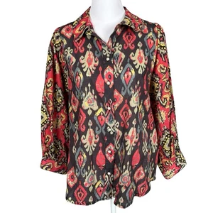 Anthropologie Forever That Girl S Ikat Paisley Pearl Button Collared Blouse Top - Picture 1 of 11