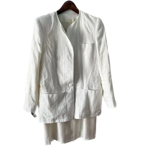 Vintage off white striped blazer jacket pencil skirt suit set size M 8 10 - Picture 1 of 8