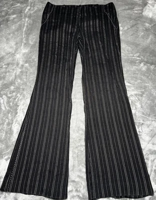 Bebe Pants Women Size 4 Flare Black Striped Pull On Made in USA Boho Lounge - Image 1 of 4