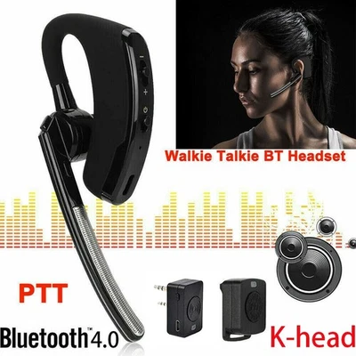 Wireless Bluetooth Walkie Talkie Earpiece Headset Microphone PTT Two Way Radio - Image 1 of 4
