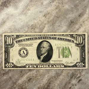 1928B $10 FRN (Boston) Fr. 2002A Light Green Seal VF+ - Picture 1 of 10