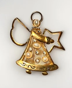 Hermoso Broche Prendedor Vintage Tono Dorado Filigrana Ángel Imitación Perlas Estrás - Imagen 1 de 24