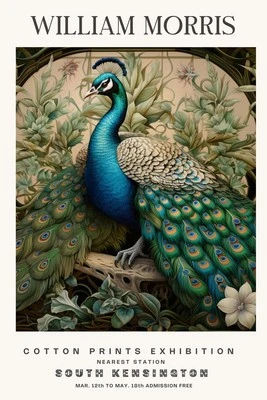 William Morris Vintage Peacock Cotton Prints Exhibition Floral Wall Poster Print — 第 1/4 张图片