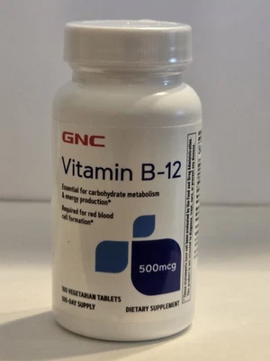 GNC Vitamin B-12 500mcg 100 Vegetarian Tablets Exp. 03/2027 - Image 1 of 3