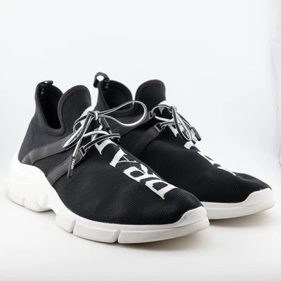 READ Prada Calzature Donna Logo Knit Sneakers 1E3441L White Black IT 40 US 10 - Image 1 of 4