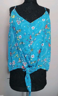 Camiseta sin mangas Disney Hot Topic azul verdoso estampado campanilla correa corbata talla grande 3 Foto 1 de 4