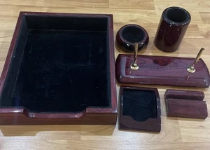 Wooden Desk Organizer Writing Set Tray Pen cup note holder Chass 6 piece set - Picture 1 of 12