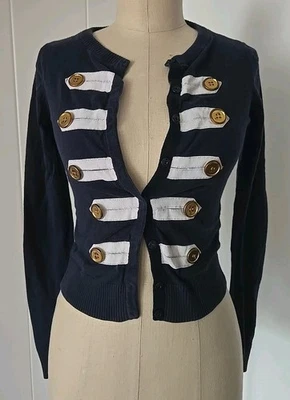 Cárdigan suéter tejido Forever 21 para mujer talla S mangas largas azul marino broches a presión Foto 1 de 4