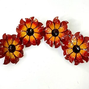 New Lot: 4 Pier One Metal Flower Napkin Rings Fall Autumn Floral Enamelware Set - Picture 1 of 8