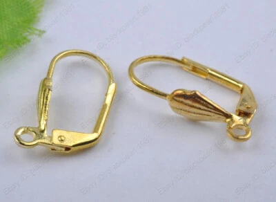 30 Piezas Ganchos Flor Pendiente Francia Chapado en Oro 12x19mm Hágalo Usted Mismo Hallazgos Foto 1 de 2