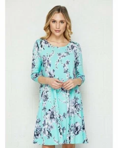 Vestido Vineyard Breeze Como Nuevo y Azul Marino Estampado Floral Manga 3/4 Columpio con Bolsillos - Imagen 1 de 4