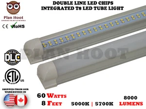 8 FT Integrated 60WT CLEAR MILKY ETL DLC Double Line LED 5000K 5700K Tube Light - Picture 1 of 7