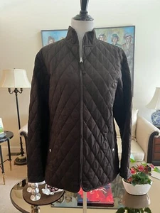 NWOT Lands' End Brown Zip Front Quilted Jacket Size L (14-16) Interior Pocket - Picture 1 of 4