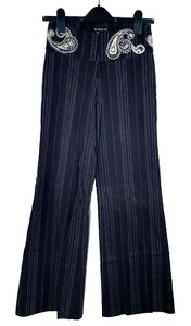 Vintage bebe Black Flare Dress Pants Embroidered Stitch Women's Size 2 - Picture 1 of 8